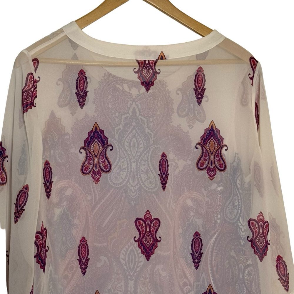 Chico's Women's Semi Sheer Paisley 3/4 Sleeve Purple White Tunic Size 2 (Medium) - Picture 4 of 10